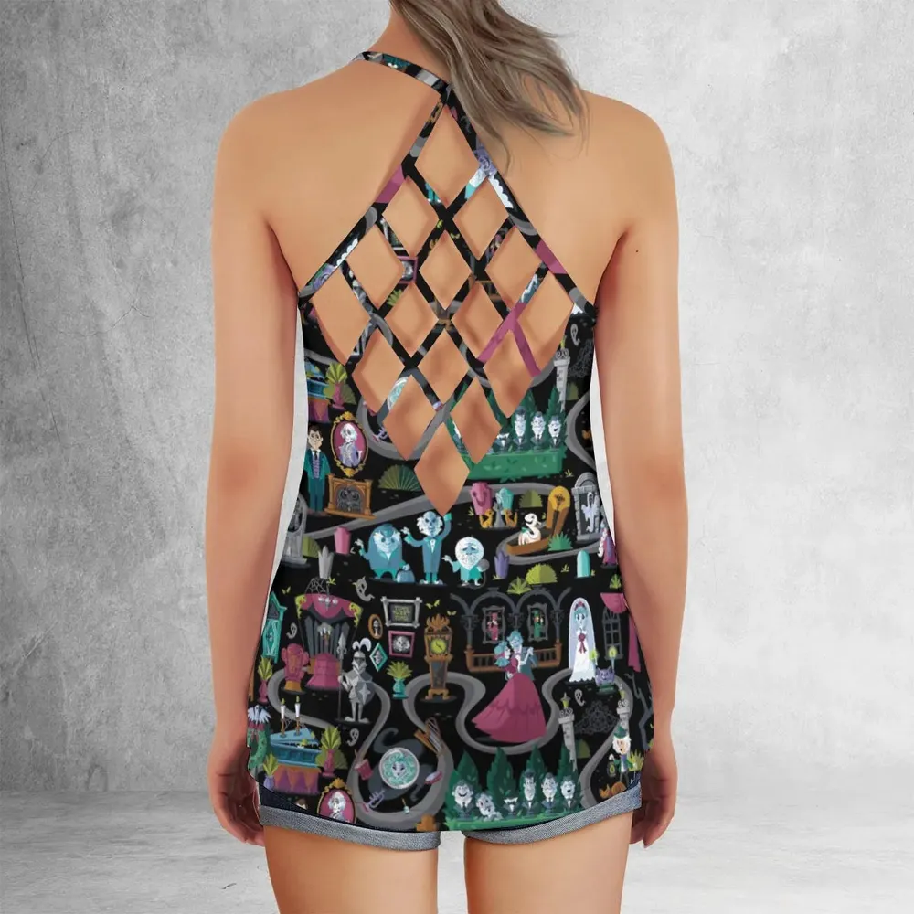 Haunted Mansion Map Criss Cross Tank Top - 3