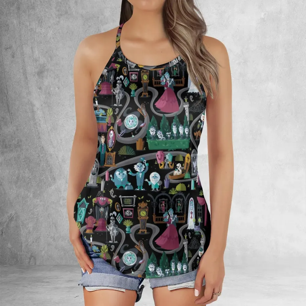 Haunted Mansion Map Criss Cross Tank Top - 2