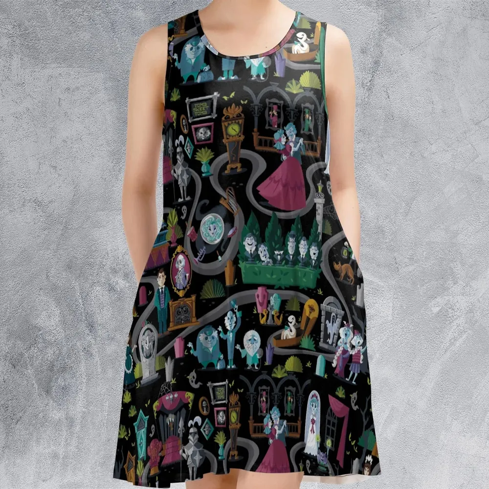 Haunted Mansion Map Sleeveless Dress - 2