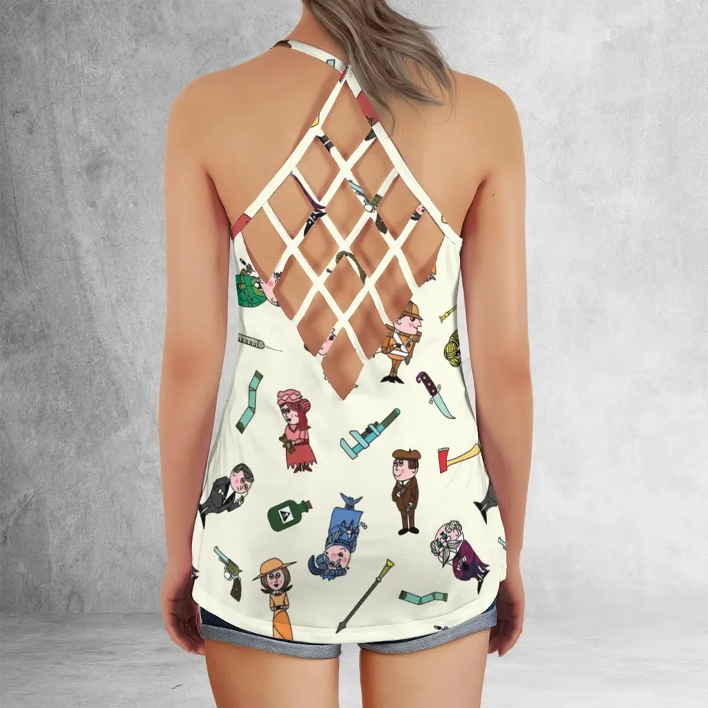 Clue Board Game Characters Criss Cross Tank Top - 3