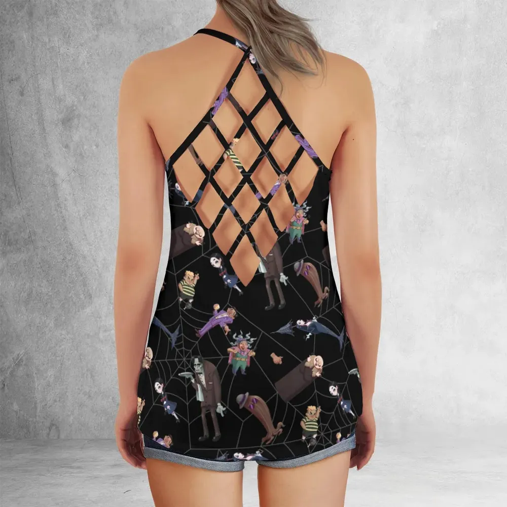Groovie Addams Family  Cartoon Characters Criss Cross Tank Top - 3