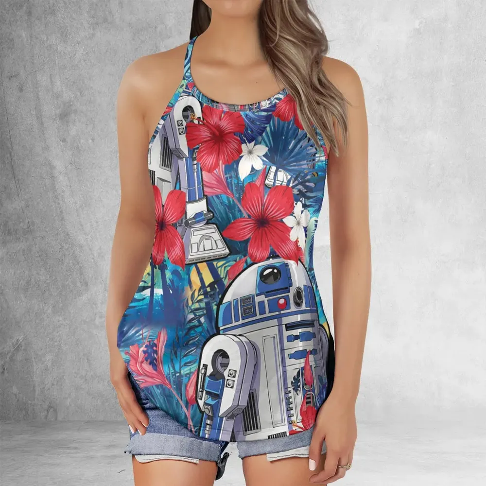 Summer Vacation R2 D2 Tropical Criss Cross Tank Top - 2