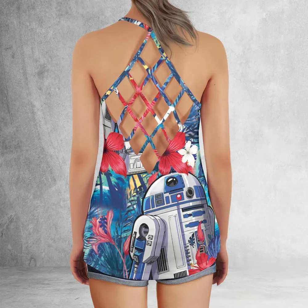 Summer Vacation R2 D2 Tropical Criss Cross Tank Top - 3