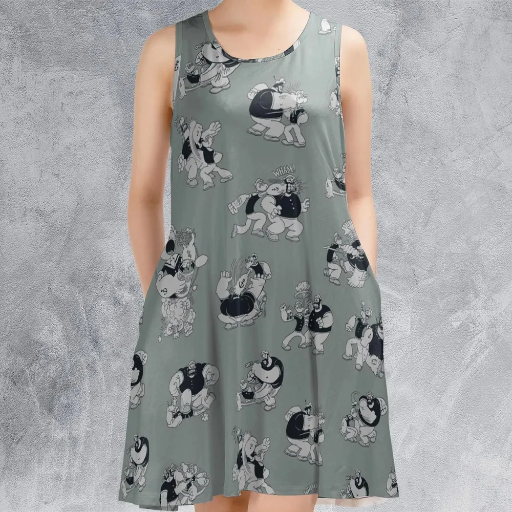 60s Sailors Battle Pattern Sleeveless Dress - 2