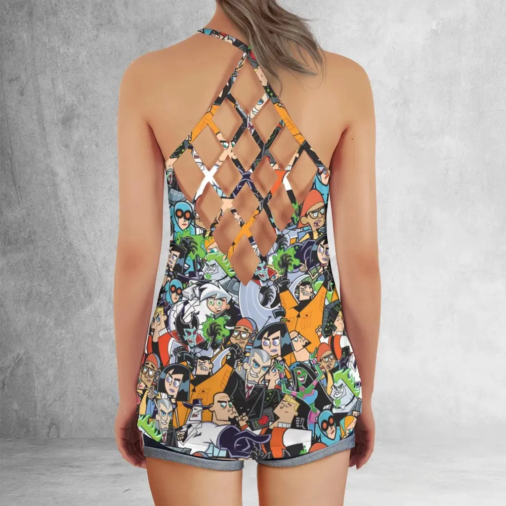 Danny Phantom Characters Collage Criss Cross Tank Top - 3