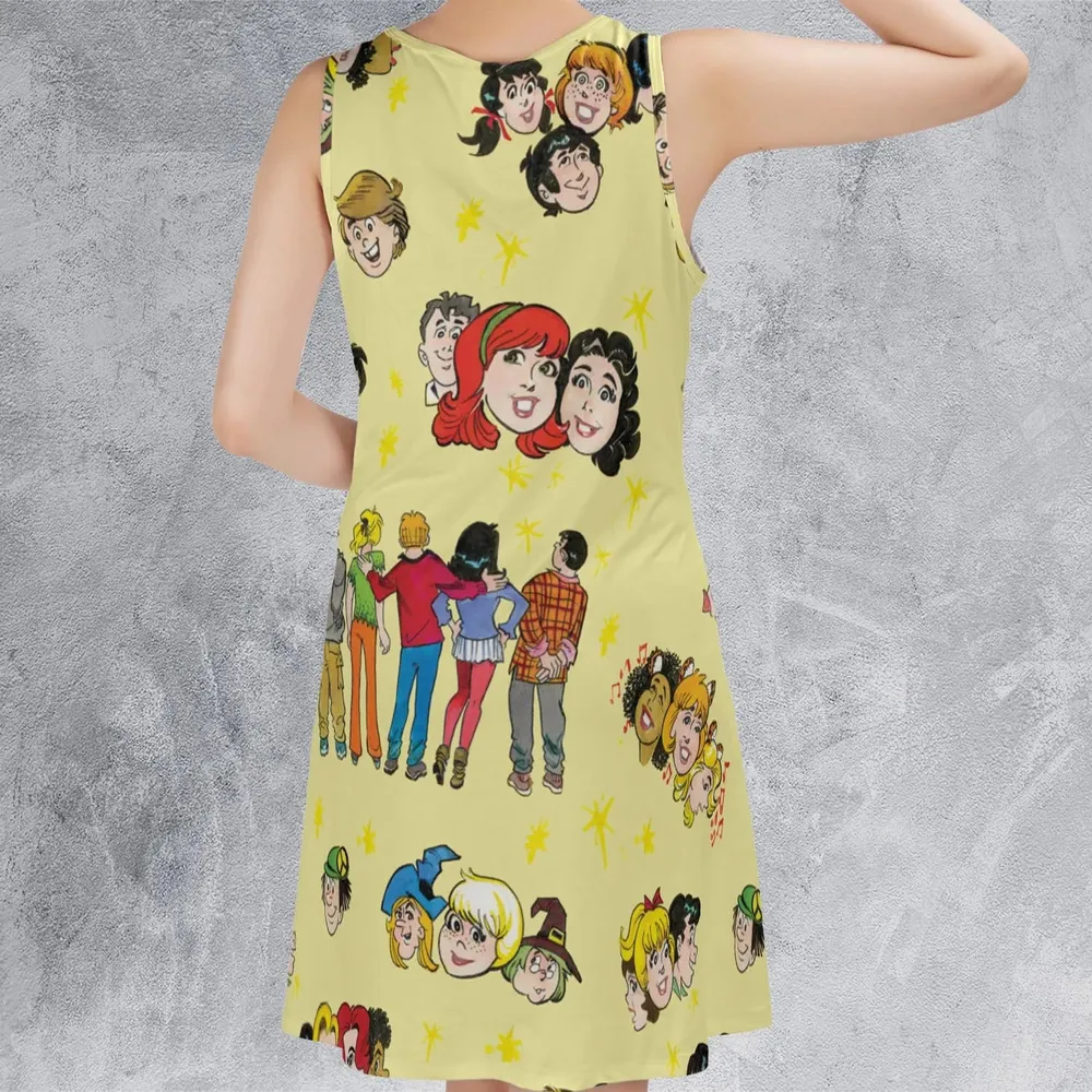 Nostalgic Cartoons in Archie Style Sleeveless Dress - 3