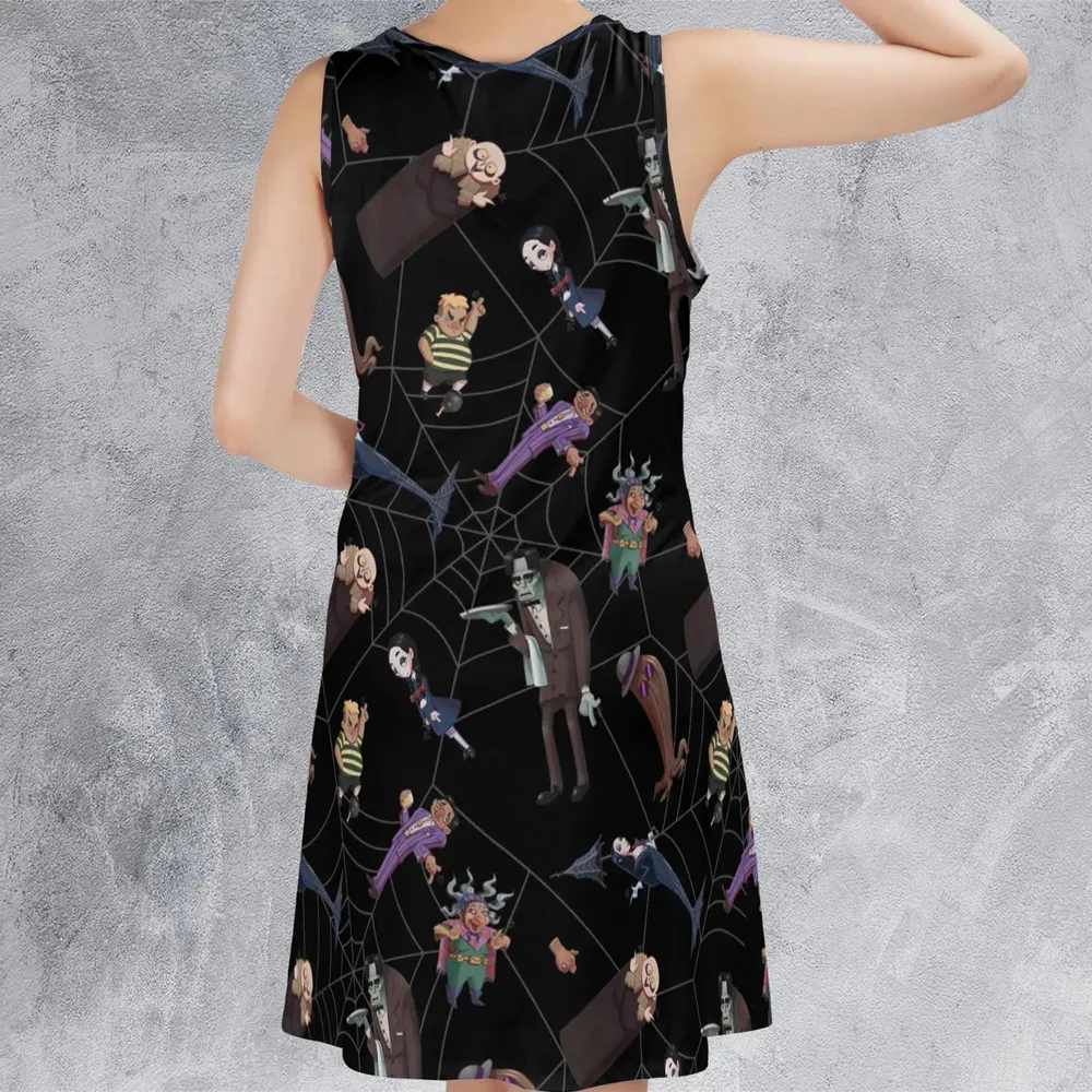 Groovie Addams Family  Cartoon Characters Sleeveless Dress - 3