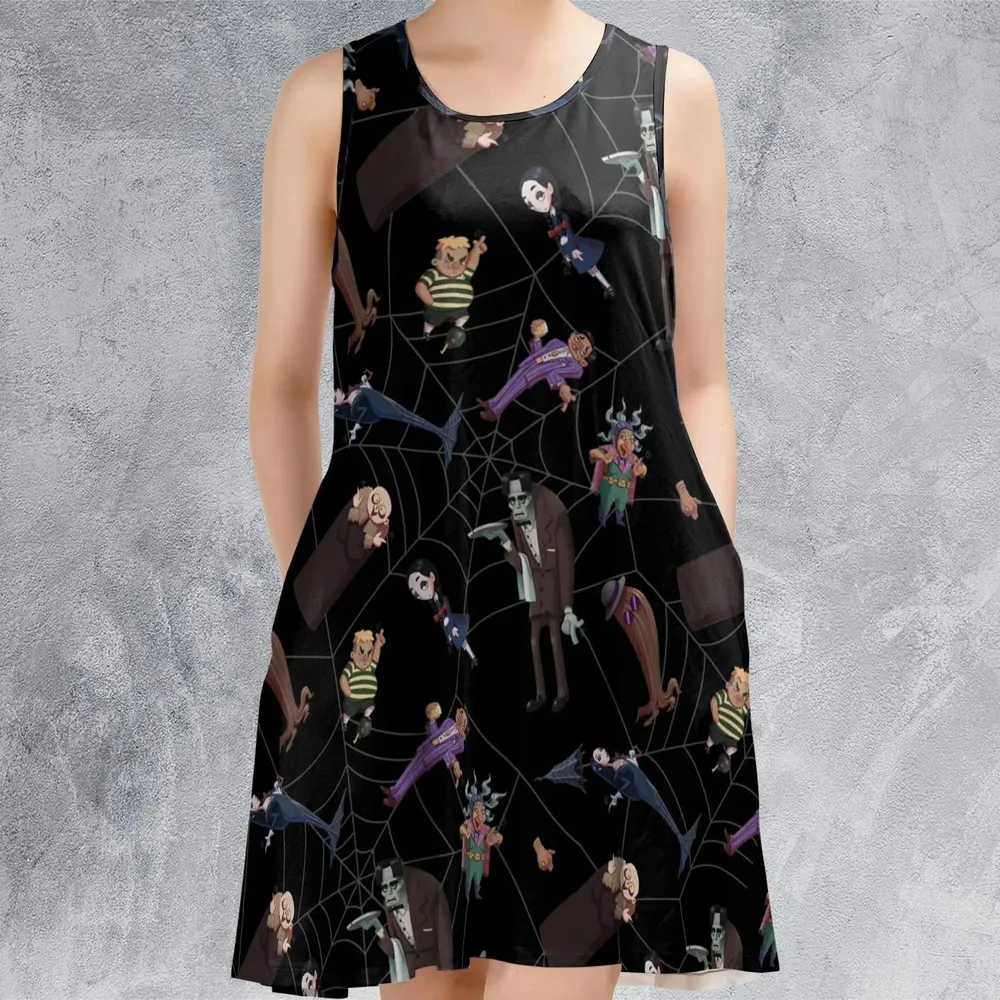 Groovie Addams Family  Cartoon Characters Sleeveless Dress - 2