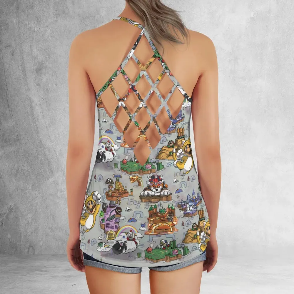 Mushroom World Super Mario Worlds Criss Cross Tank Top - 3