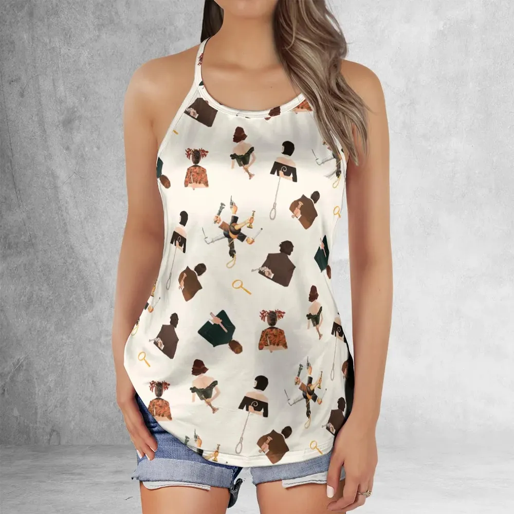 Clue The Movie Characters Pattern Criss Cross Tank Top - 2