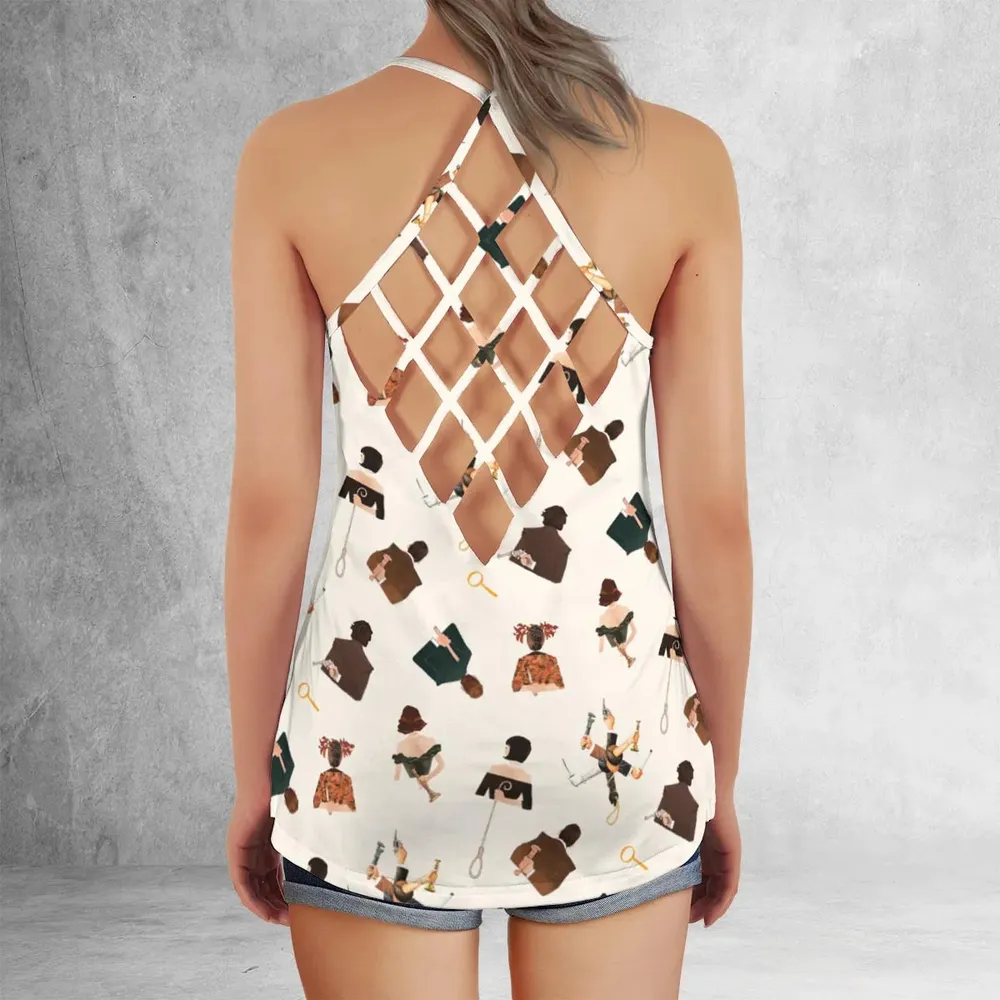 Clue The Movie Characters Pattern Criss Cross Tank Top - 3