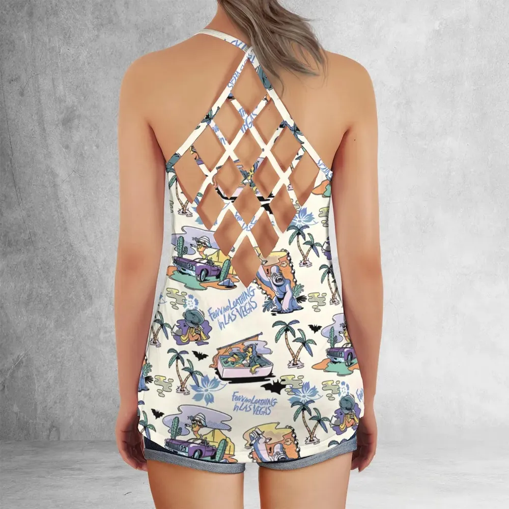 Vacation Fear and Loathing In Las Vegas Pattern Criss Cross Tank Top - 3