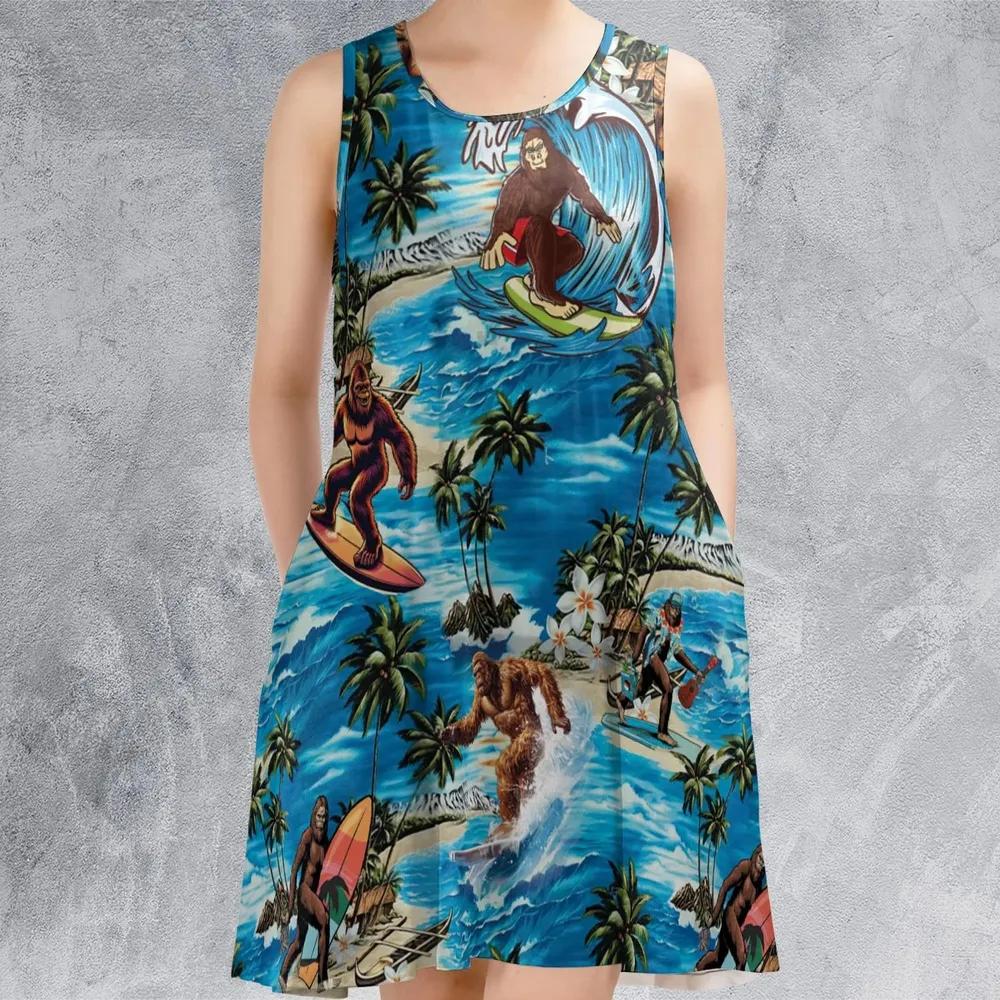 Bigfoot Surfing Summer Vibes Sleeveless Dress - 2