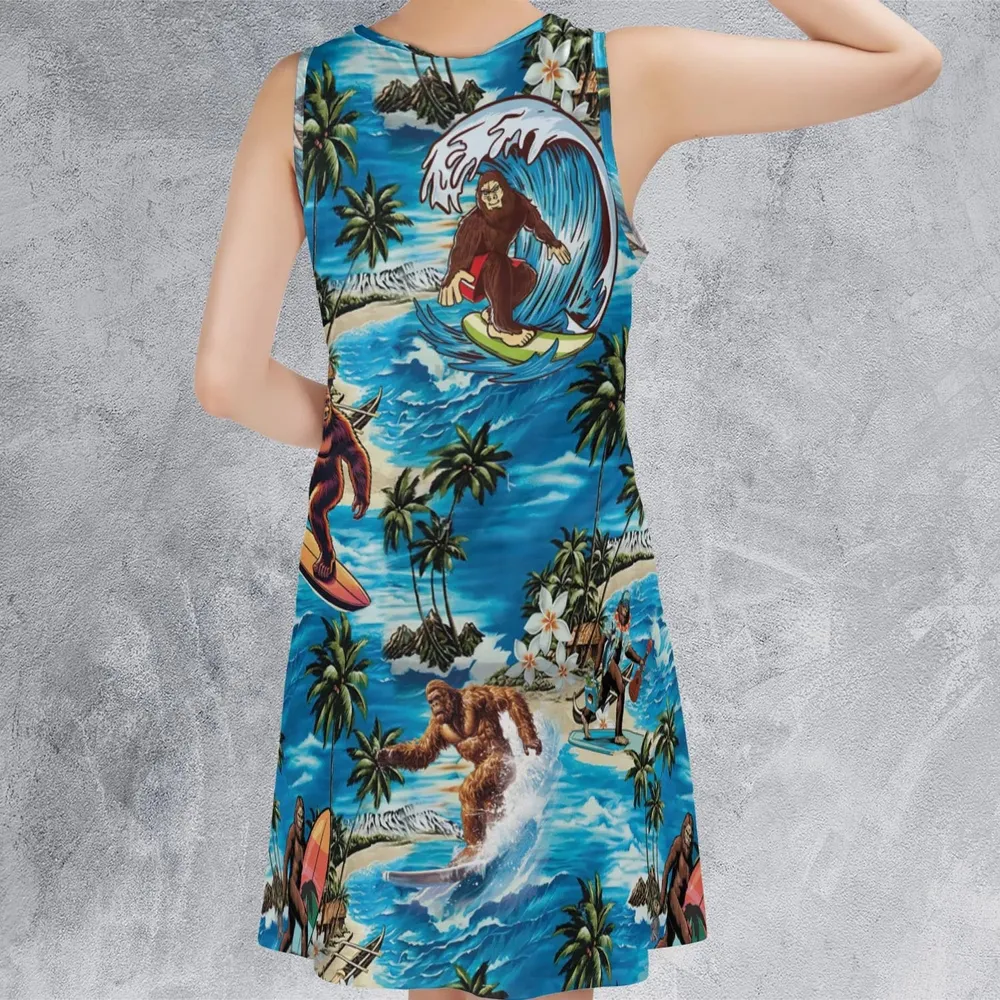 Bigfoot Surfing Summer Vibes Sleeveless Dress - 3