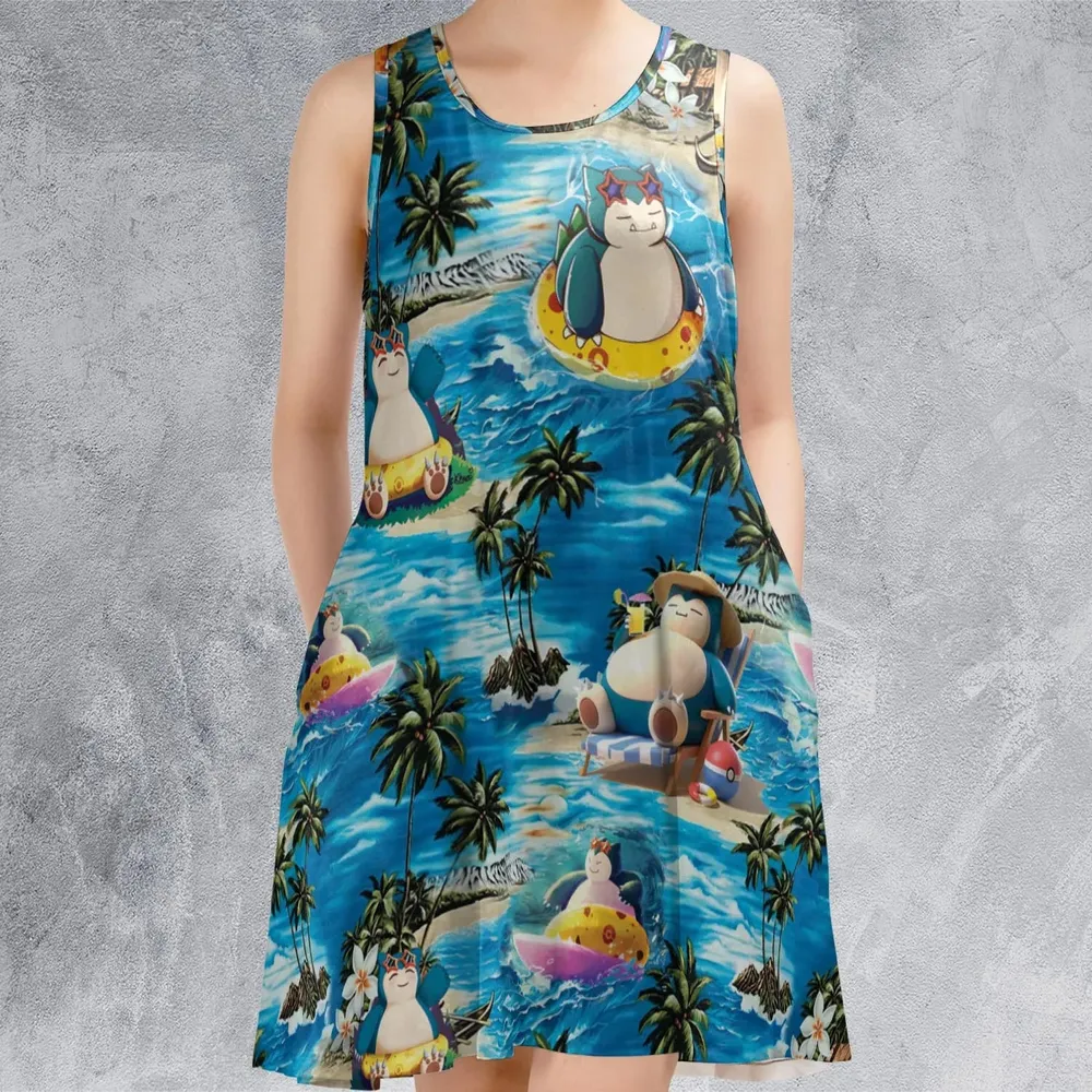 Snorlax Surfing Summer Vibes Sleeveless Dress - 2