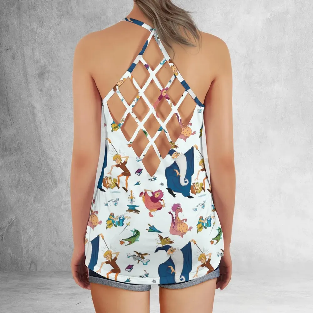 Sword in the Stone Pattern Criss Cross Tank Top - 3