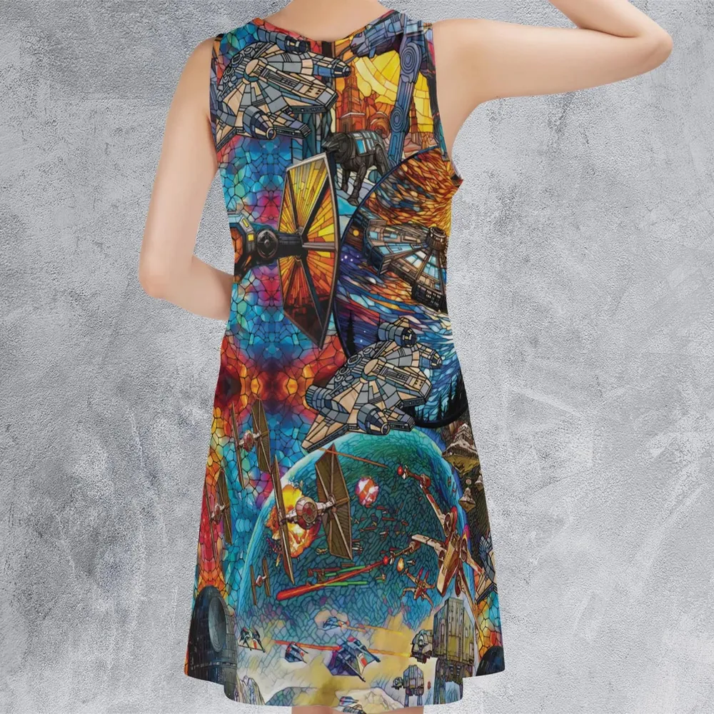 Spaceships Death Star Suncatcher Glass Sleeveless Dress - 3