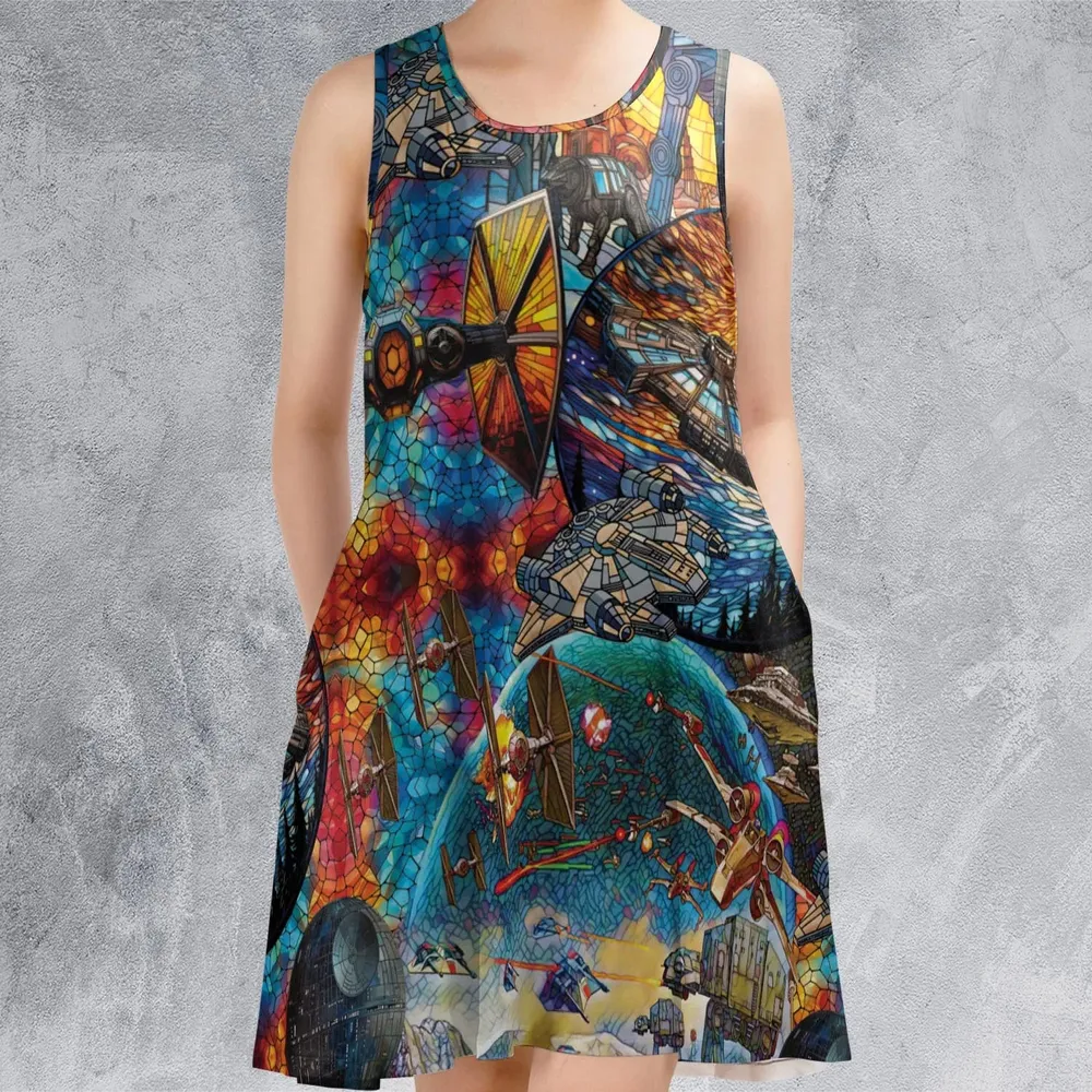 Spaceships Death Star Suncatcher Glass Sleeveless Dress - 2