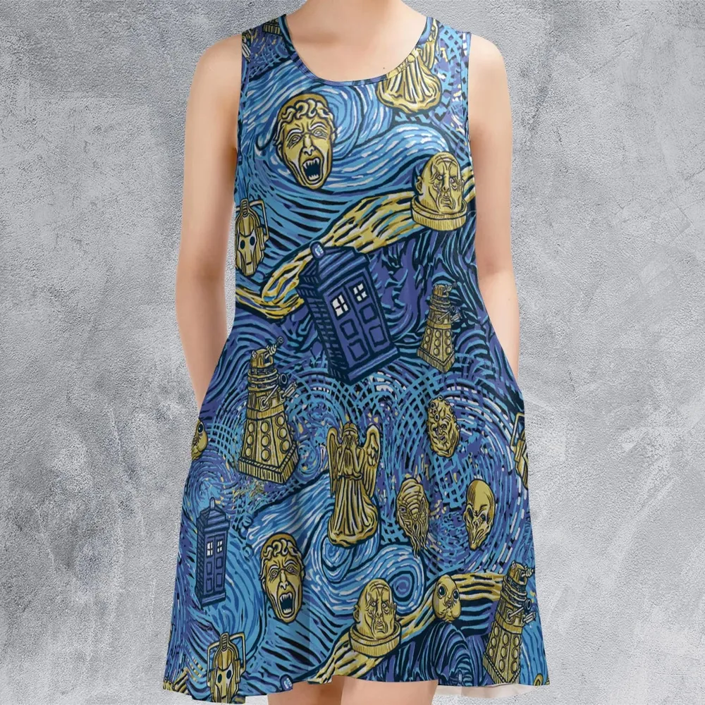Starry Night Tardis Doctor Who Sleeveless Dress - 2