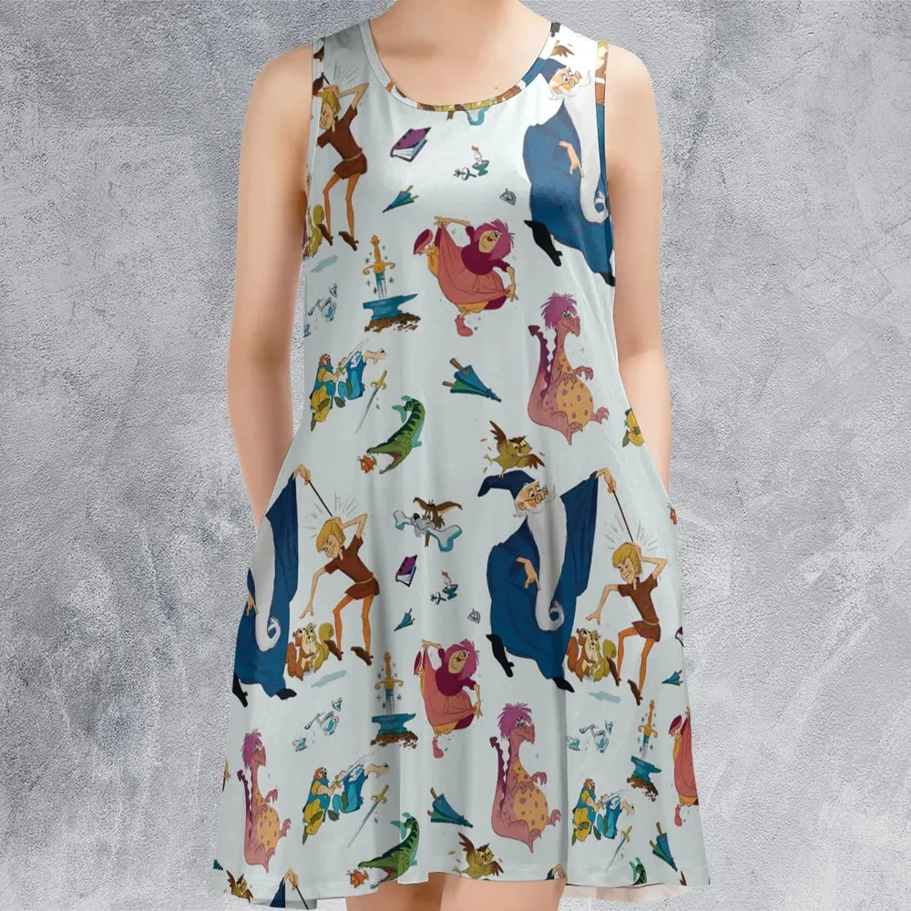 Sword in the Stone Pattern Sleeveless Dress - 2