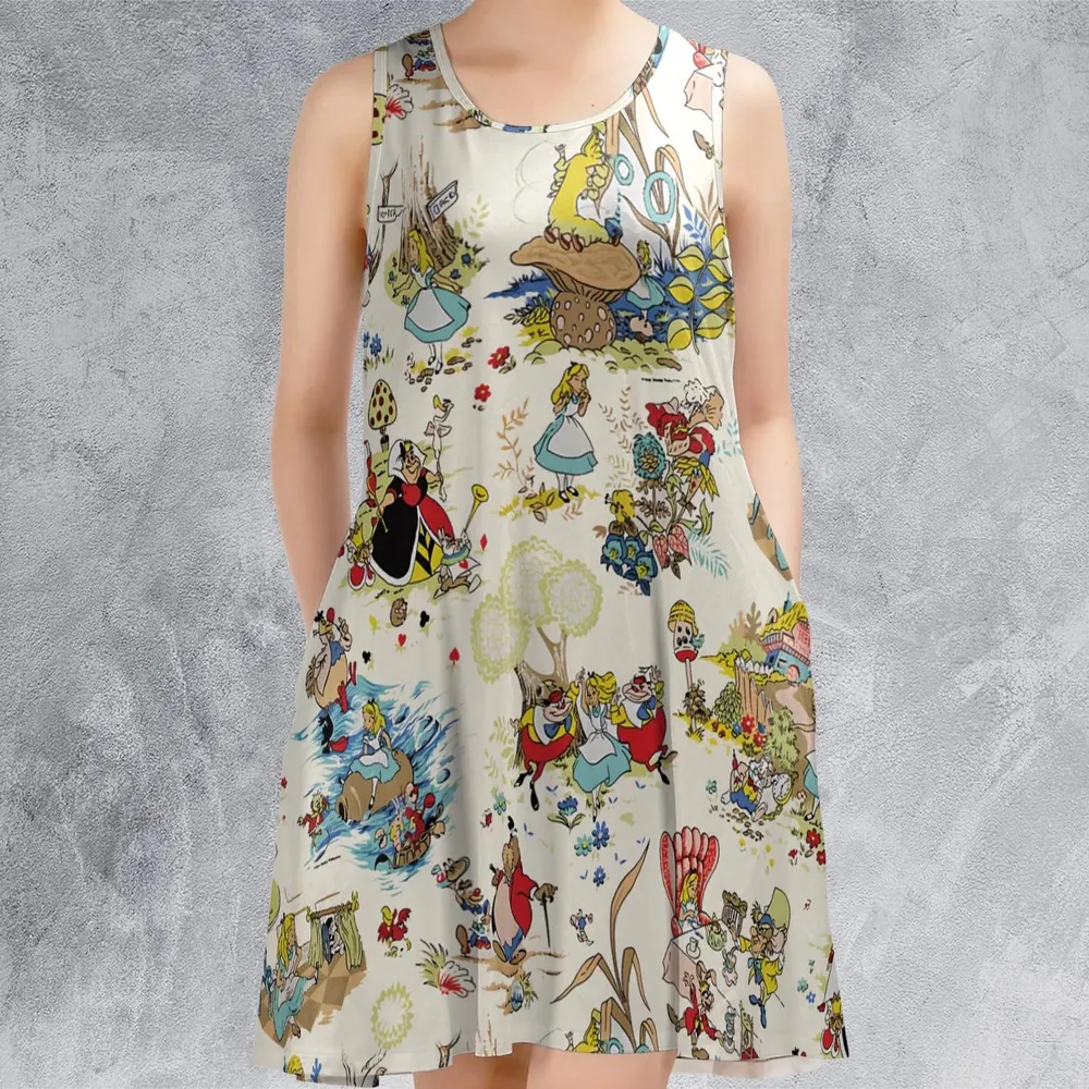 Alice In Wonderland Pattern Sleeveless Dress - 2