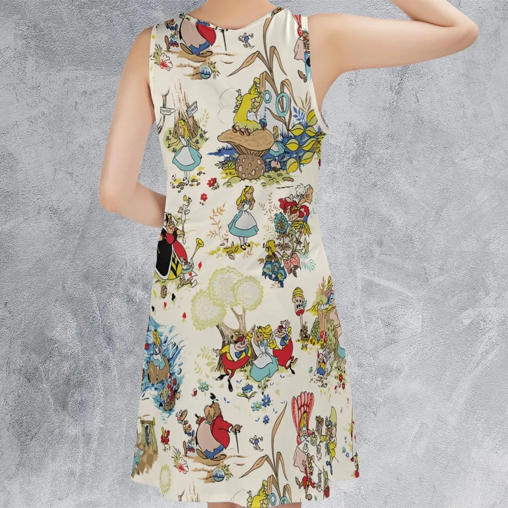 Alice In Wonderland Pattern Sleeveless Dress - 3