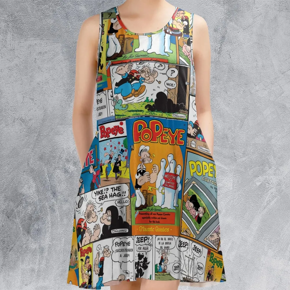 Olive Oyl Popeye Comic Sleeveless Dress - 2