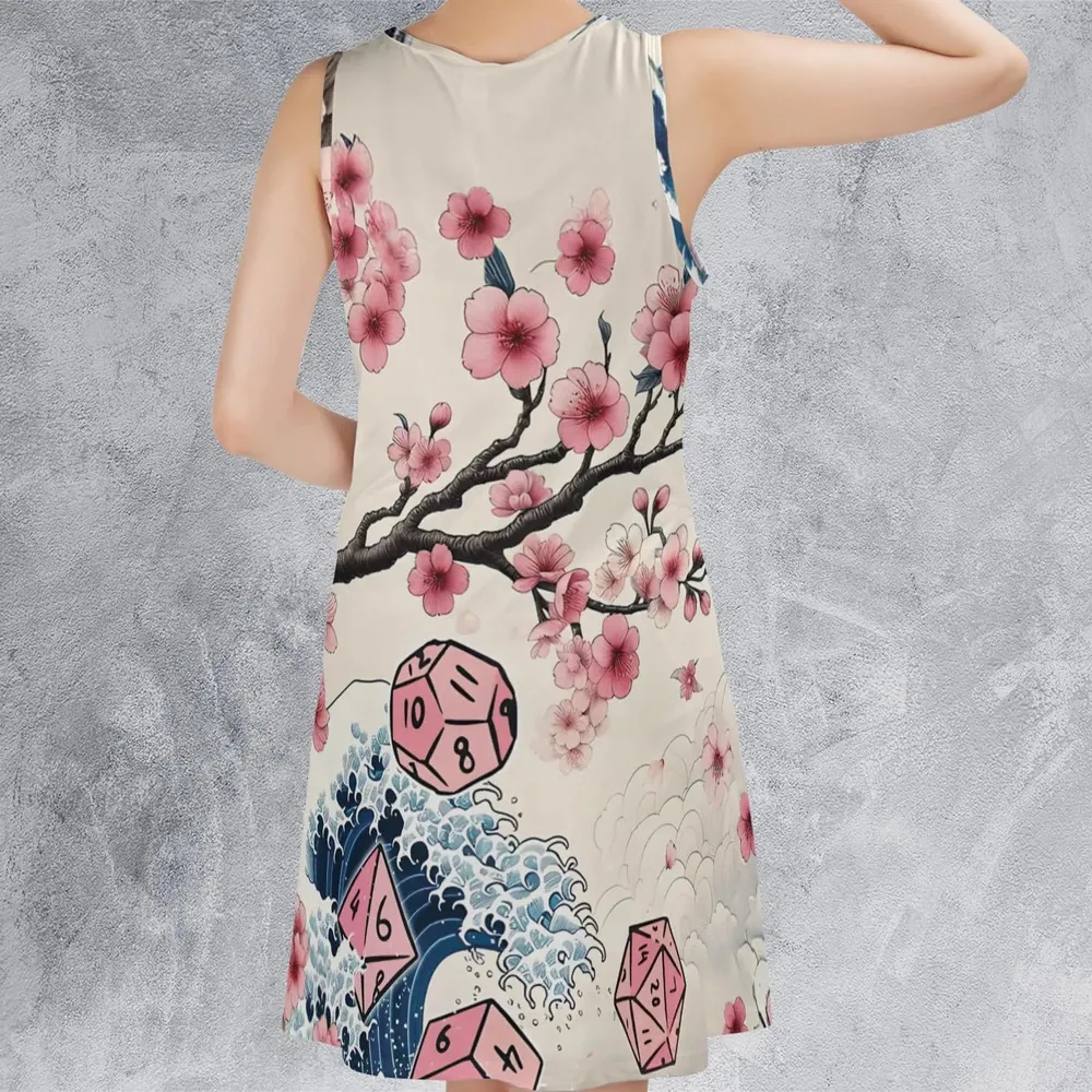 Pink Flower Dice DnD Sleeveless Dress - 3