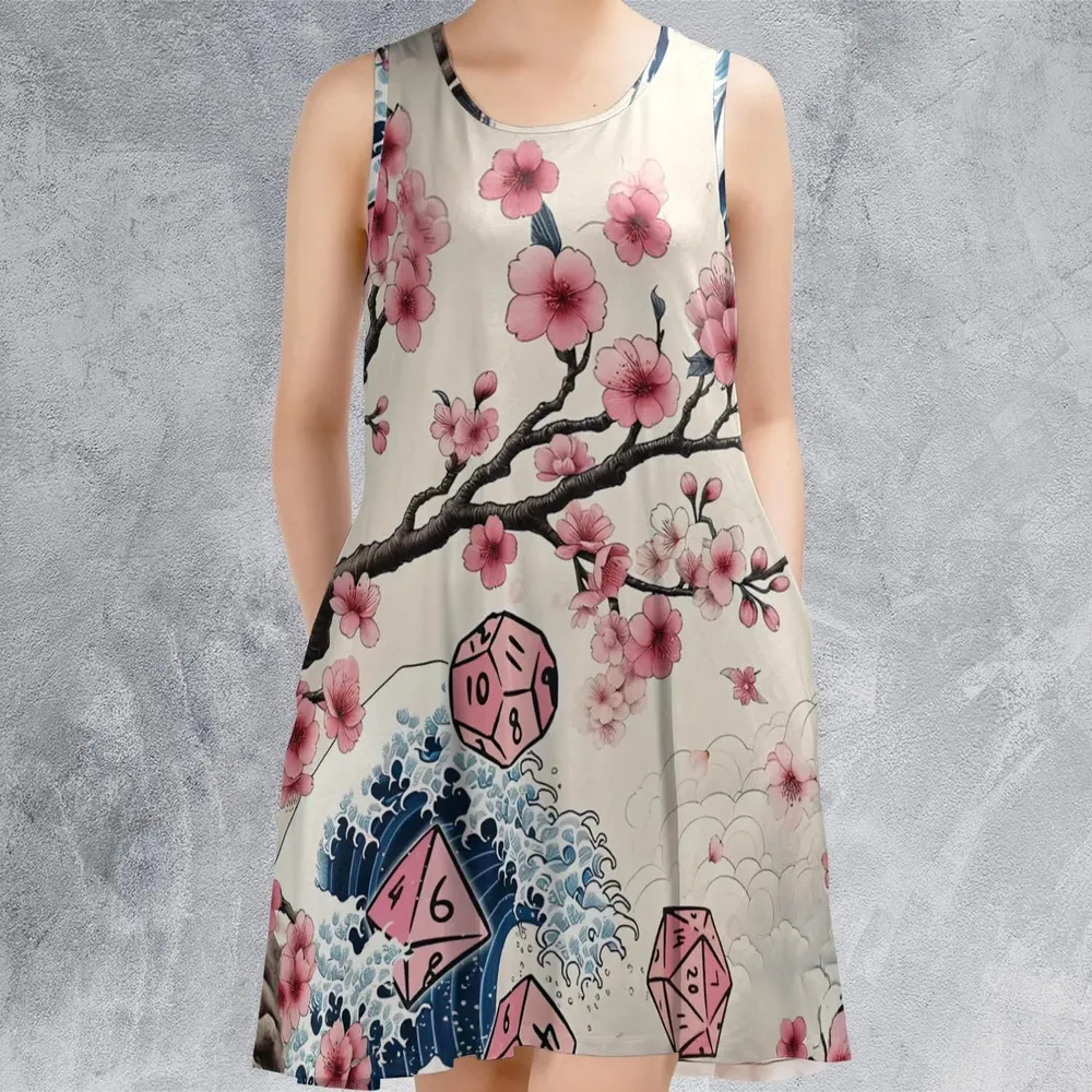 Pink Flower Dice DnD Sleeveless Dress - 2