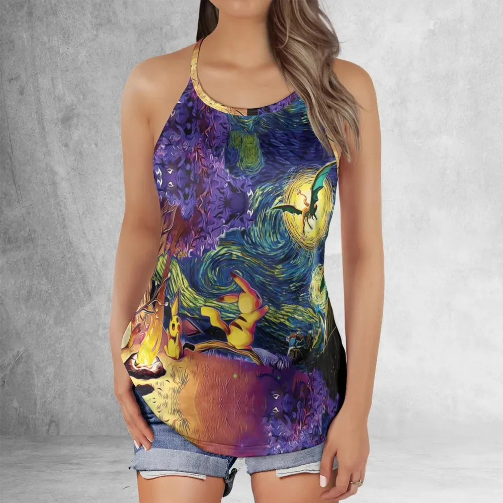 Pokemon Starry Night Campfire Criss Cross Tank Top - 2