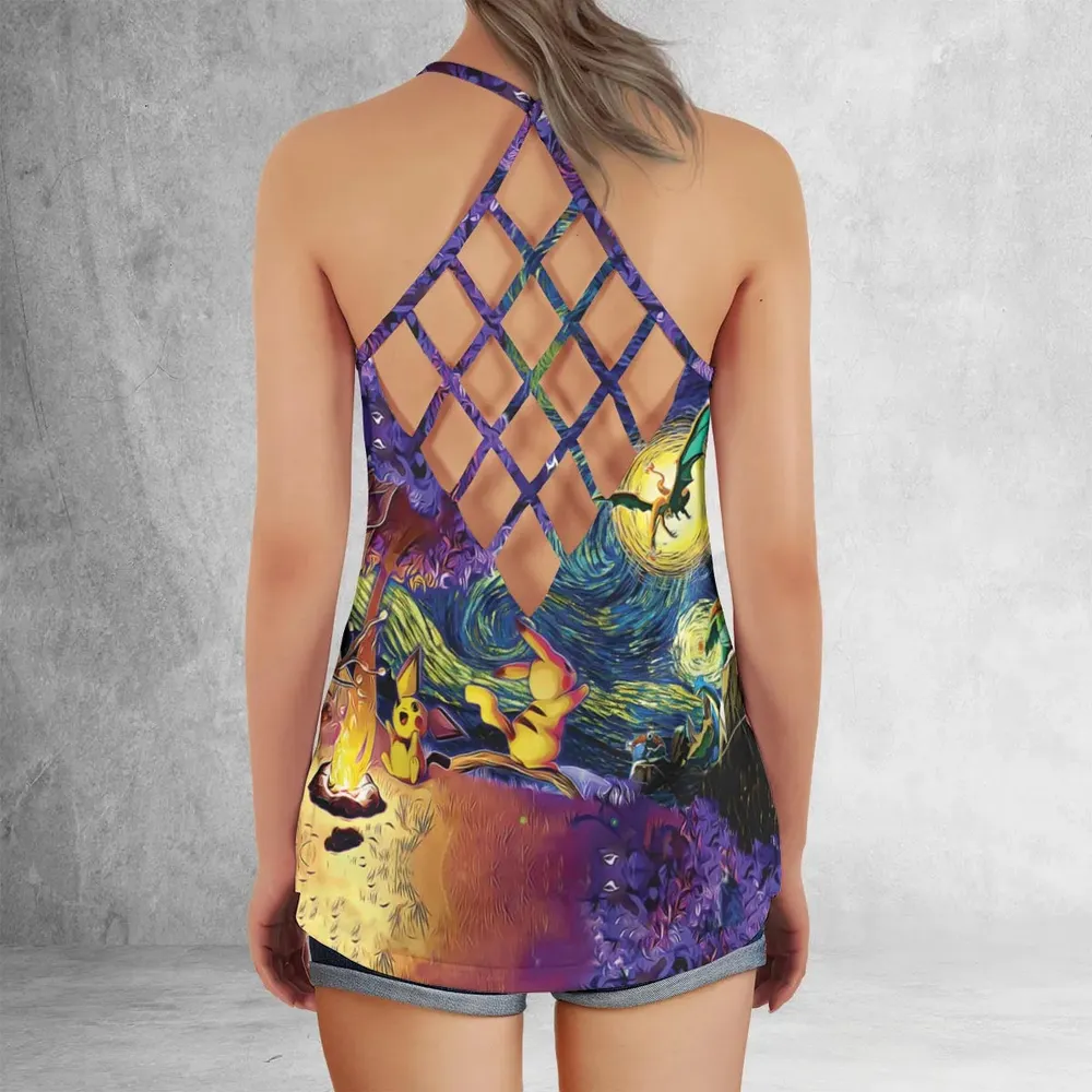Pokemon Starry Night Campfire Criss Cross Tank Top - 3