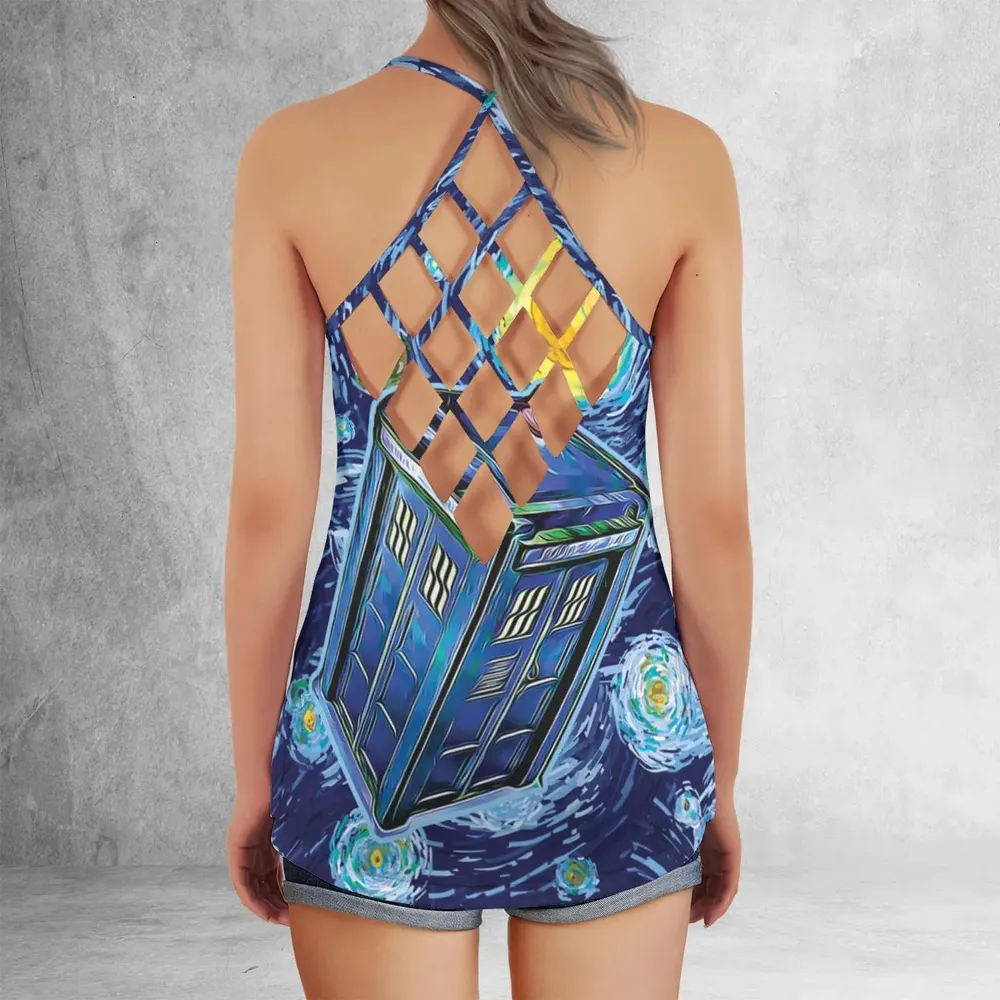 Tardis Starry Night Doctor Who Criss Cross Tank Top - 3