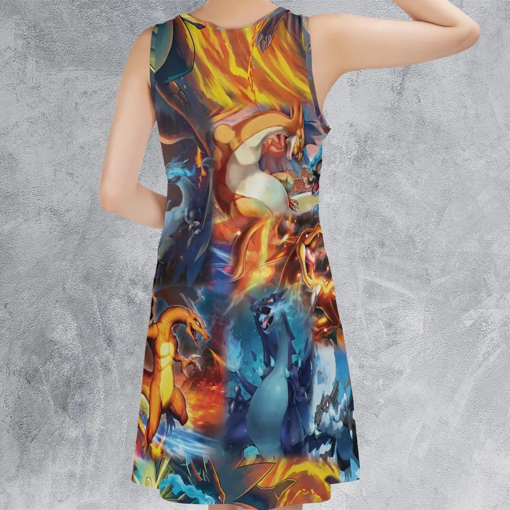 Charizard Ice Fire Dragon Combat Sleeveless Dress - 3