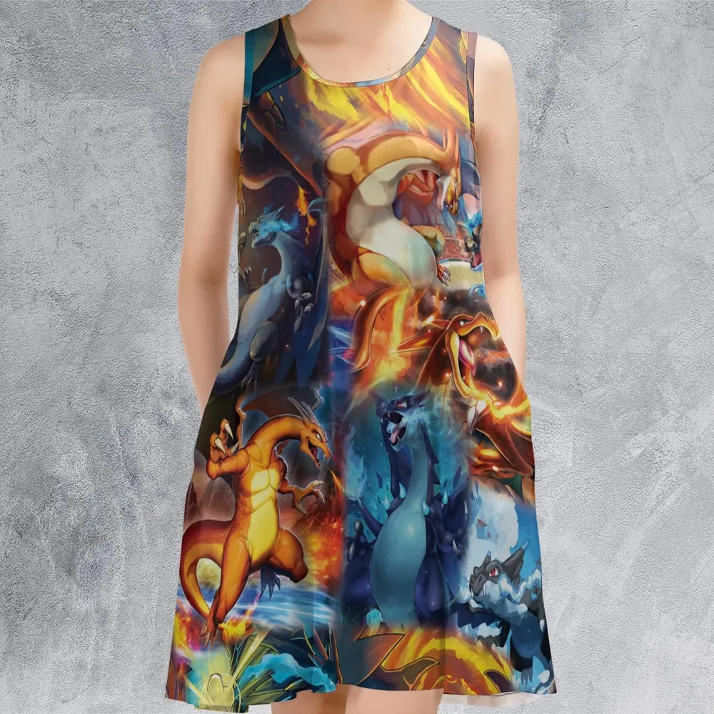 Charizard Ice Fire Dragon Combat Sleeveless Dress - 2