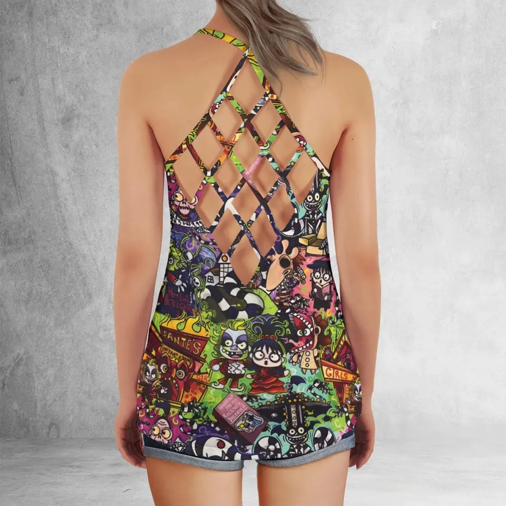 Spooky Chic Beetlejuice Criss Cross Tank Top - 3