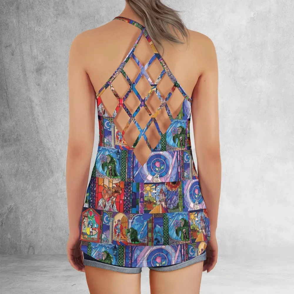 Beauty And The Beast Story Windows Criss Cross Tank Top - 3