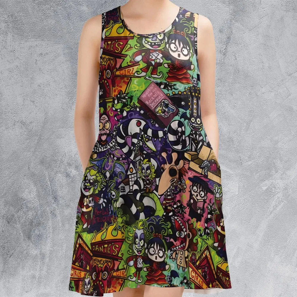 Spooky Chic Beetlejuice Sleeveless Dress - 2