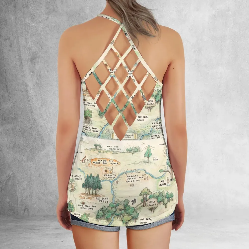 Hundred Acre Wood Map Criss Cross Tank Top - 3