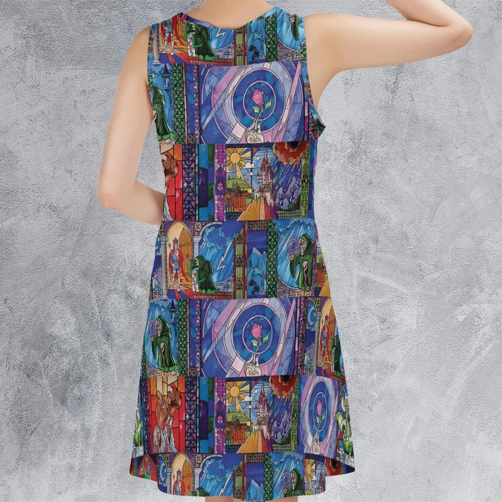 Beauty And The Beast Story Windows Sleeveless Dress - 3