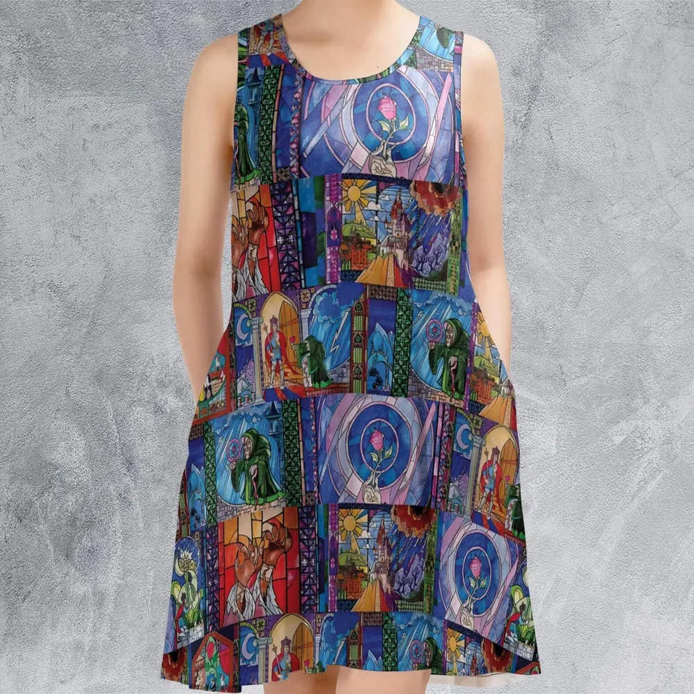 Beauty And The Beast Story Windows Sleeveless Dress - 2