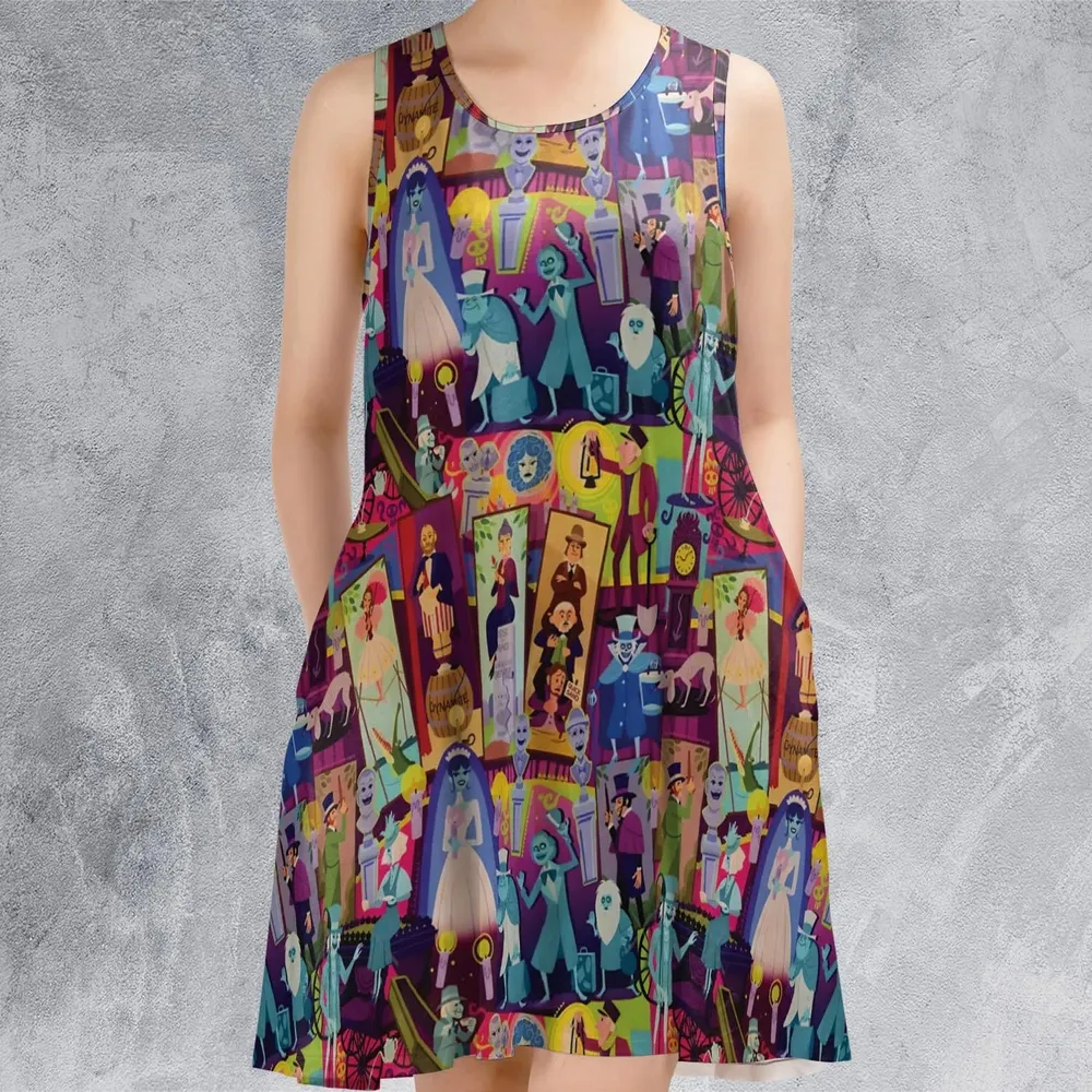 Retro Mansion Collage Sleeveless Dress - 2