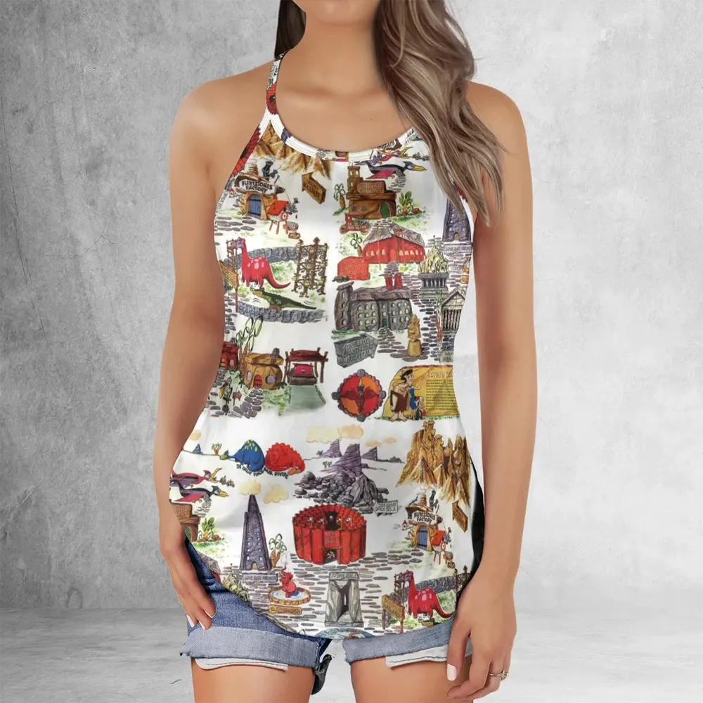 History Of Bedrock Flintstones Criss Cross Tank Top - 2