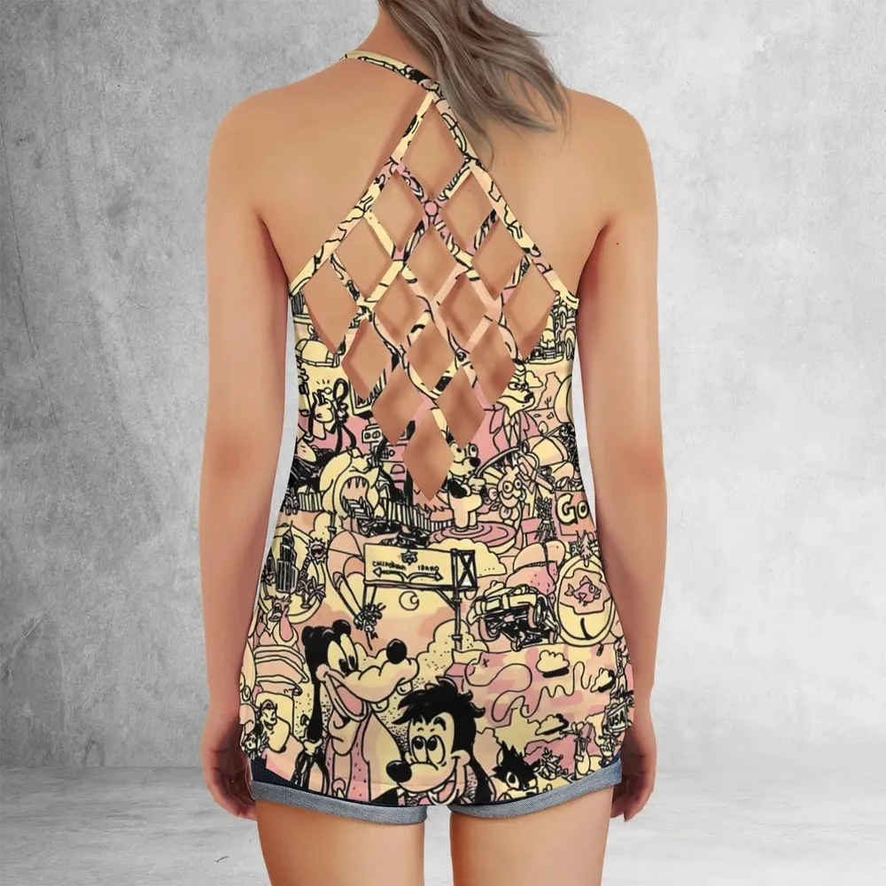 Goofy Movie Collage Criss Cross Tank Top - 3