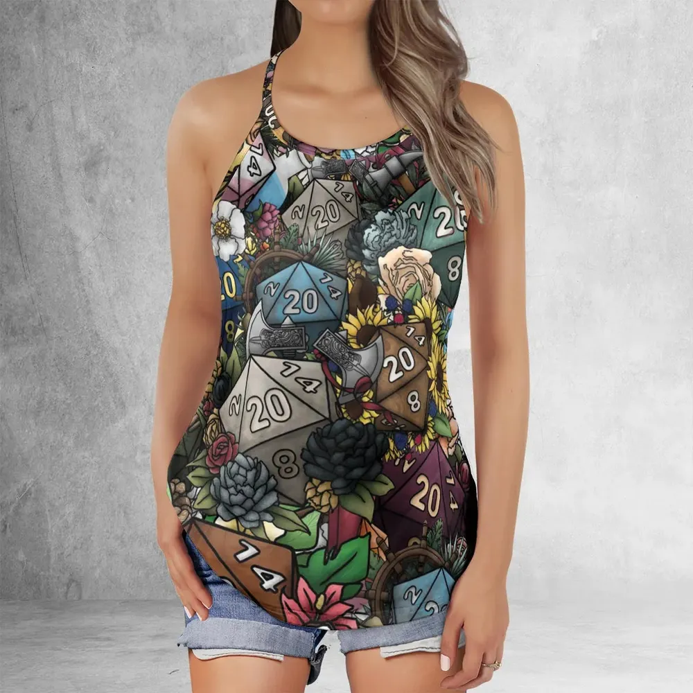 Flower Dice DnD Criss Cross Tank Top - 2