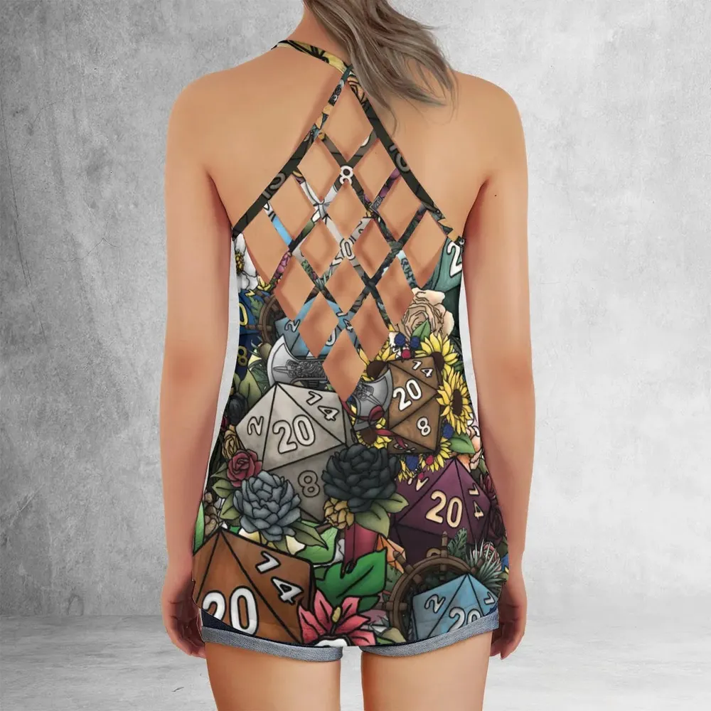 Flower Dice DnD Criss Cross Tank Top - 3