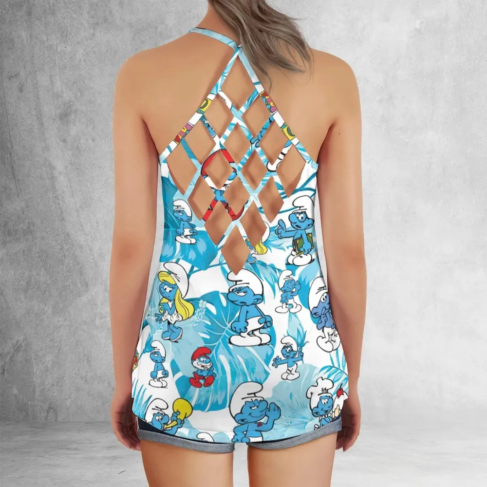 The Smurfs Pattern Criss Cross Tank Top - 3