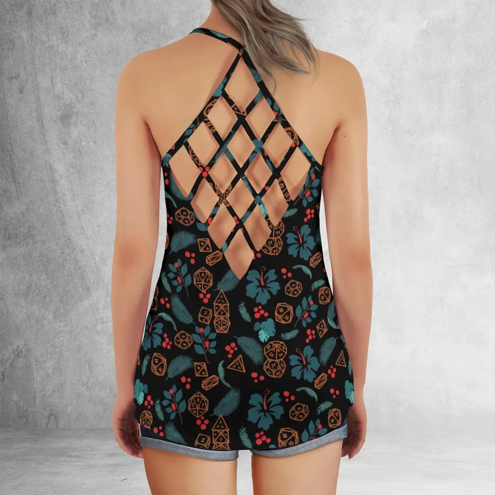 Floral Dice DnD Criss Cross Tank Top - 3