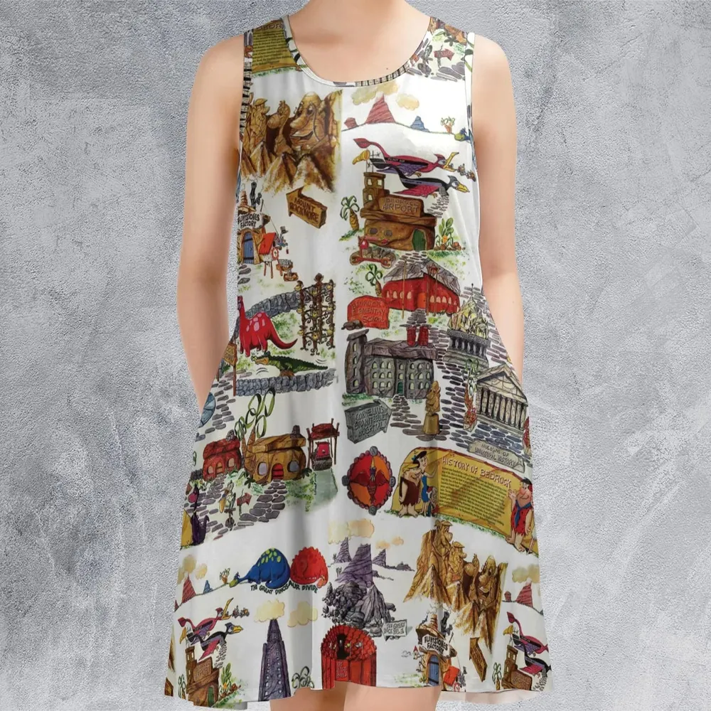 History Of Bedrock Flintstones Sleeveless Dress - 2