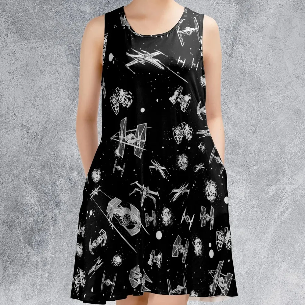Space Ship Battle Star Wars Sleeveless Dress - 2