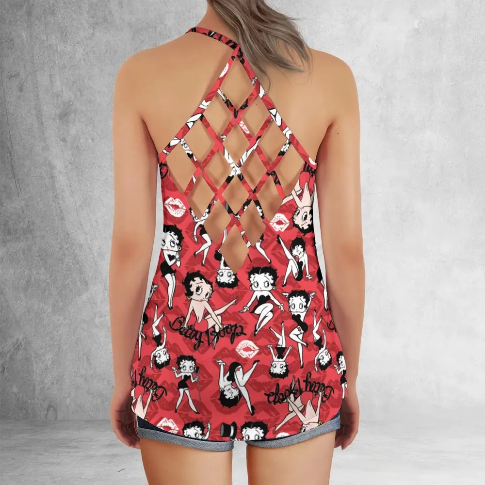 Betty Boop Singer Cartoon Sexy Criss Cross Tank Top - 3